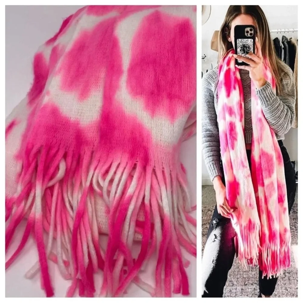 NWT Pink & White TieDye Scarf Oversized Pashmina Wrap - Barbie Pink Steve Madden